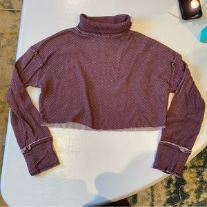 Out From Under Cropped Maroon Turtle-Neck Sweater